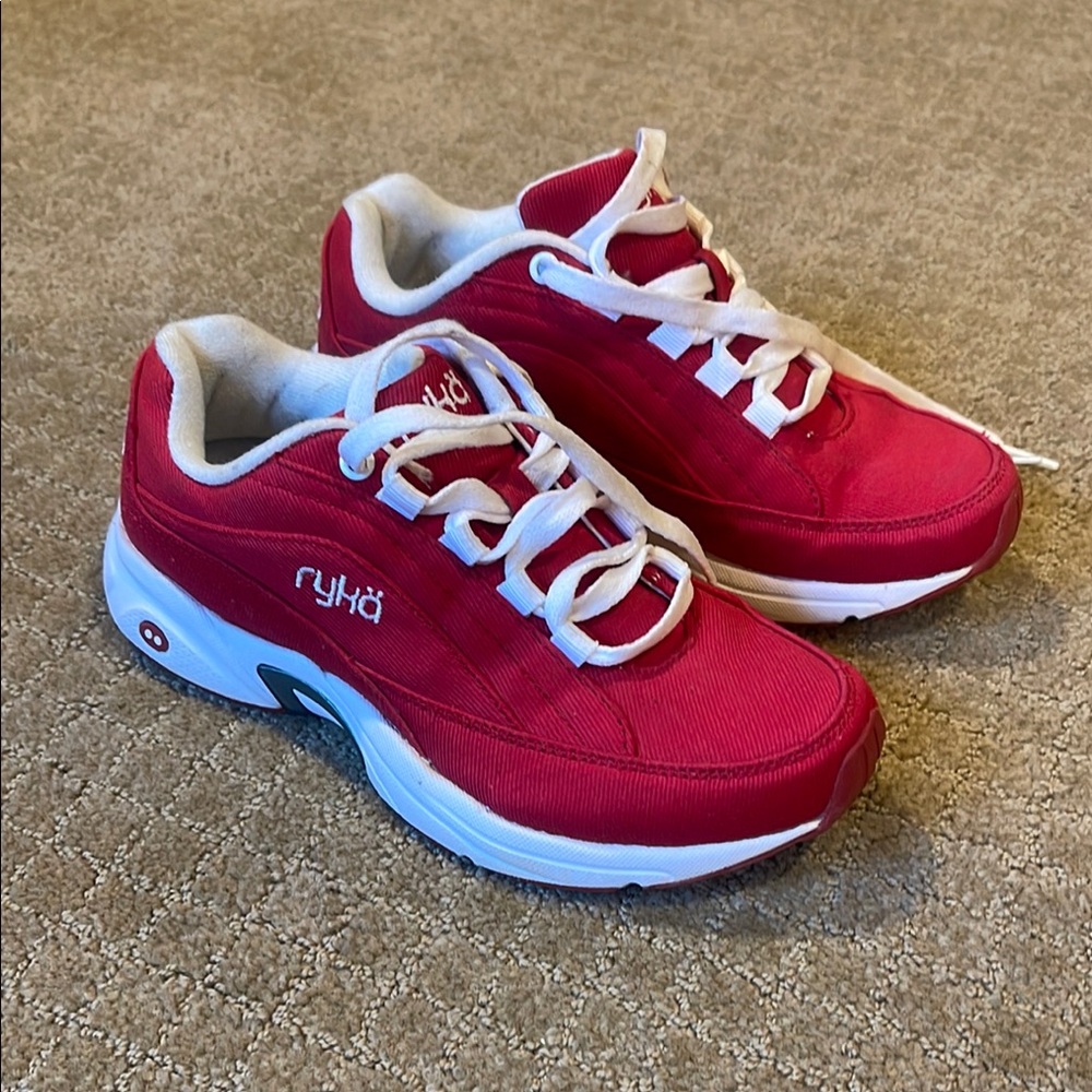 Ryka Red and White Athletic Shoes with Breathable Mesh and Cushioned Sole